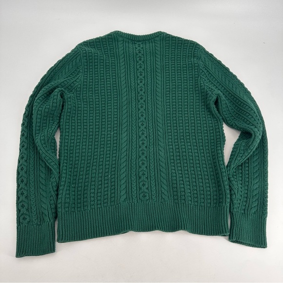 J. Crew Green Cotton Cable Knit Crew Neck Sweater Mens Large - Picture 5 of 5